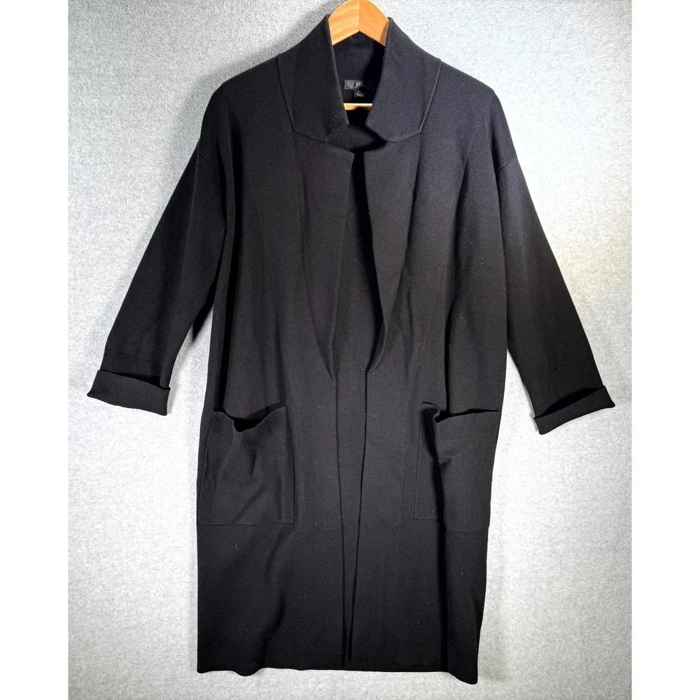 J.Crew Open Cardigan‎ Merino Wool Blend Womens XS Black Knitted Long Sleeve